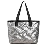ALWY Bolsa Puffer, bolsa de ombro acolchoada leve e acolchoada de algodão macio para bolsa de mão feminina (Prata)