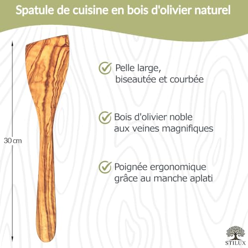 Stilux® Spatule en bois d'olivier 30 cm, Ustensile de cuisine classique en bois olivier naturel, Palette fait main très pratique, durable et hygiénique – vue 3