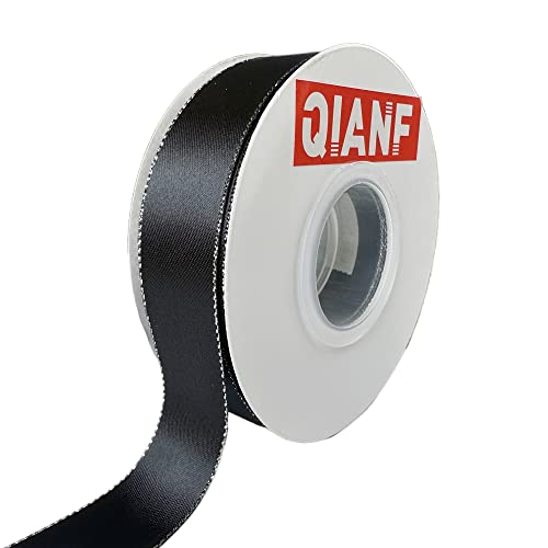 Qianf Black 1 Inch 25 Yards Double Face Satin Ribbon With Silver Border For Gift Wrapping Weddings Party Invitation Decorations #TOP14