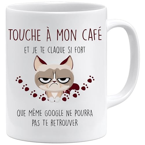 Cadeau Touche à mon Café et je te Claque | Mug Collègue De Travail Humour pour Collègue (Blanc)
