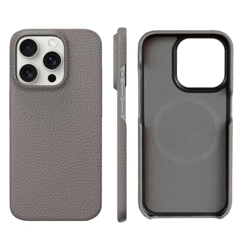 Coque cuir naturel iPhone 16 Pro Max gris idéale pour le bureau