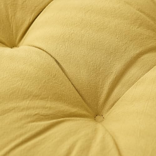 Huierxun Cotton Ruffles Chair Cushion for Dining Chairs Soft Comfortable Chair Pads with Ties Farmhouse Country Seat Cushion for Kitchen Chairs Office Chairs (Yellow,16"x16")