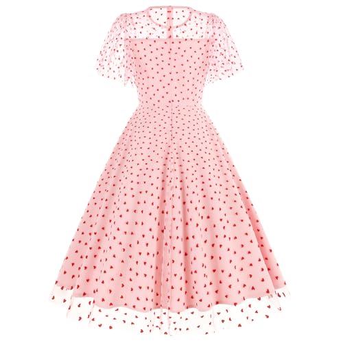 Robe trapèze rétro années 1950 ODIZLI en maille à broderie cœur pour femme