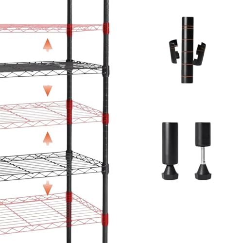 Image of Premium Heavy-Duty 3-Tier Black Metal Wire Storage Rack Shelf Organizer | Adjustable Multipurpose Freestanding Shelving Unit for Home, Office, Kitchen | Size 14 inch D x 30 inch W x 48 inch H Inch