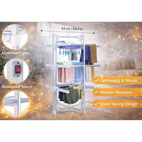 HOUSZY Mini 3-Tier Electric Clothes Air dryer rack with Cover, Hook– Foldable, Lightweight, Space-Saving Clothes Dryer Rack Foldable - Image 5