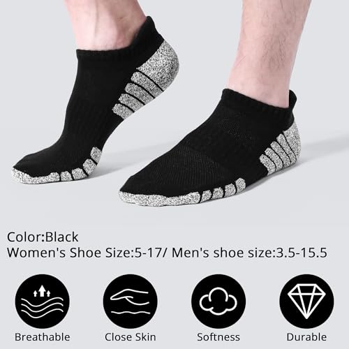 Cotton Cushioned Low Cut Running Socks for Men & Women, Ankle Socks Black 6 Pairs Arch Support Breathable2