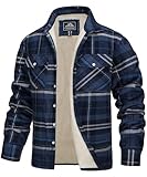TACVASEN Mens Fleece Jackets Winter Work Jacket Lumberjack Jackets with Button Pockets Casual Checkered Shirts Blue Grey M