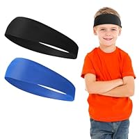 WLLHYF 2 Stück Sport-Stirnbänder für Kinder, weiche sportliche Schweißbänder, Stirnband für Mädchen und Jungen, feuchtigkeitsableitendes, elastisches Haarband für Kinder und Jugendliche (Schwarz+blau)