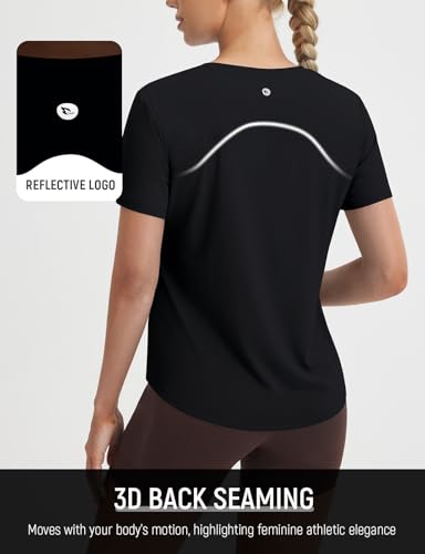 Image of baleaf Women Ice Cooling Running Shirts Quick Dry Short Sleeve Tops | Breathable, Lightweight, Moisture Wicking, Stretchy, Loose Fit, UPF 50+, for Workout, Gym, Athletic, Tennis, Yoga