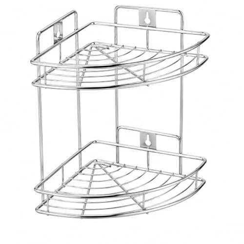 2 Tier Stainless Steel Corner Shelf 9 x 9 Inch | Wall Mounted Bat...