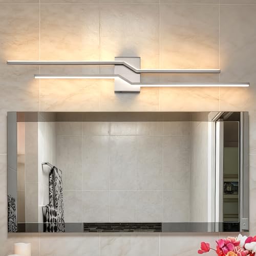 Image of 39.4 Inch Vnaity Lighting Led Bathroom Lights Over Mirror Brushed Nickel Dimmable 5CCT 36W Modern Bath Vanity Lights Bar Wall Sconces