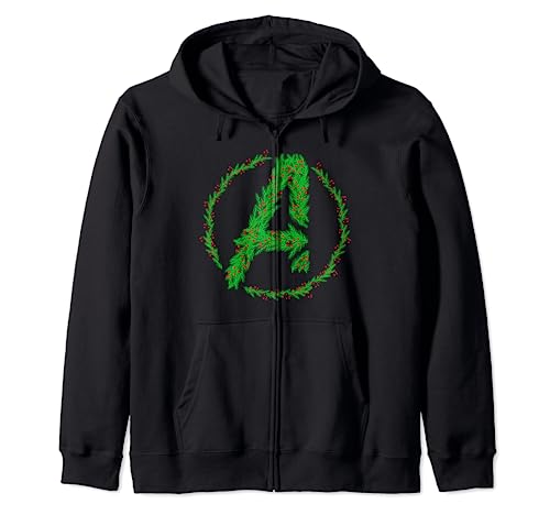 Image of Marvel Avengers A Logo Symbol Icon Christmas Holiday Wreath Zip Hoodie