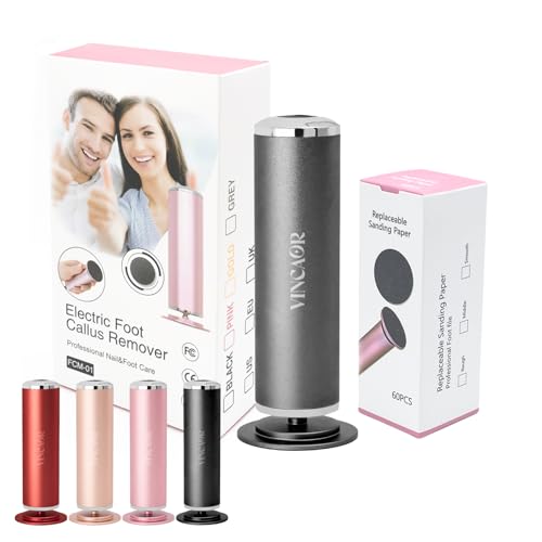 Electric Foot File Remover Callus, Professional Adjustable Speed Foot File Grinder with 60pcs Replacement Sandpaper Disks for Men & Women - for Dead Skin, Calluses, Dry & Cracked Feet (Gary)