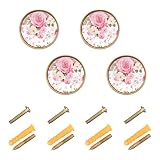 CHIFIGNO 4 pomos dorados para cajones de tocador, pomos de gabinete de rosas rosas y tiradores de puerta de armario para accesorios de cocina y baño, 32 mm