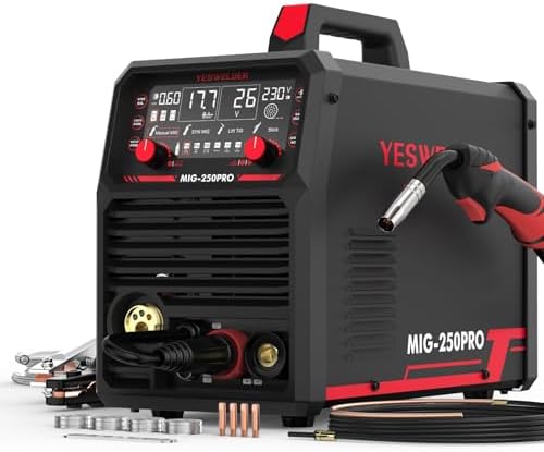 YESWELDER Aluminium MIG Schweißgerät 250A 230V, Multifunktions | 6-in-1, MIG/Pulsed MIG/Fülldraht/Aluminium MIG/Lift WIG/MMA, Digital Display, Kompatibilität für Spulenpistole