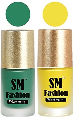 Image of Nail Polishes, Green-Yellow Velvet Matte Nail Paint Combo Set of 2 Pcs 7ml each