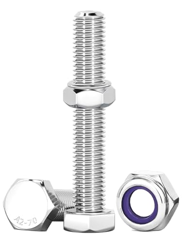 Drenky Nuts & Bolts Assortment - 10 Pcs M10 x 50mm Stainless Steel Hex Bolts and Lock Nuts Set for Machinery, Furniture, Car, Bike, Ship, 3D Printing