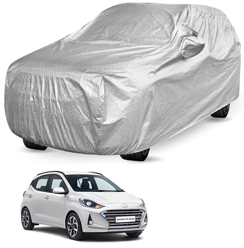 Image of Auto Hub Waterproof Car Cover Compatible with Hyundai Grand i10 Nios with Mirror Pocket, Soft Cotton Lining, Waterproof Grand i10 Nios Car Cover- Metallic Silver