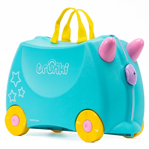Trunki Barn resväska och handbagage för barn, Una enhörning (blågrön), 18, med steackers