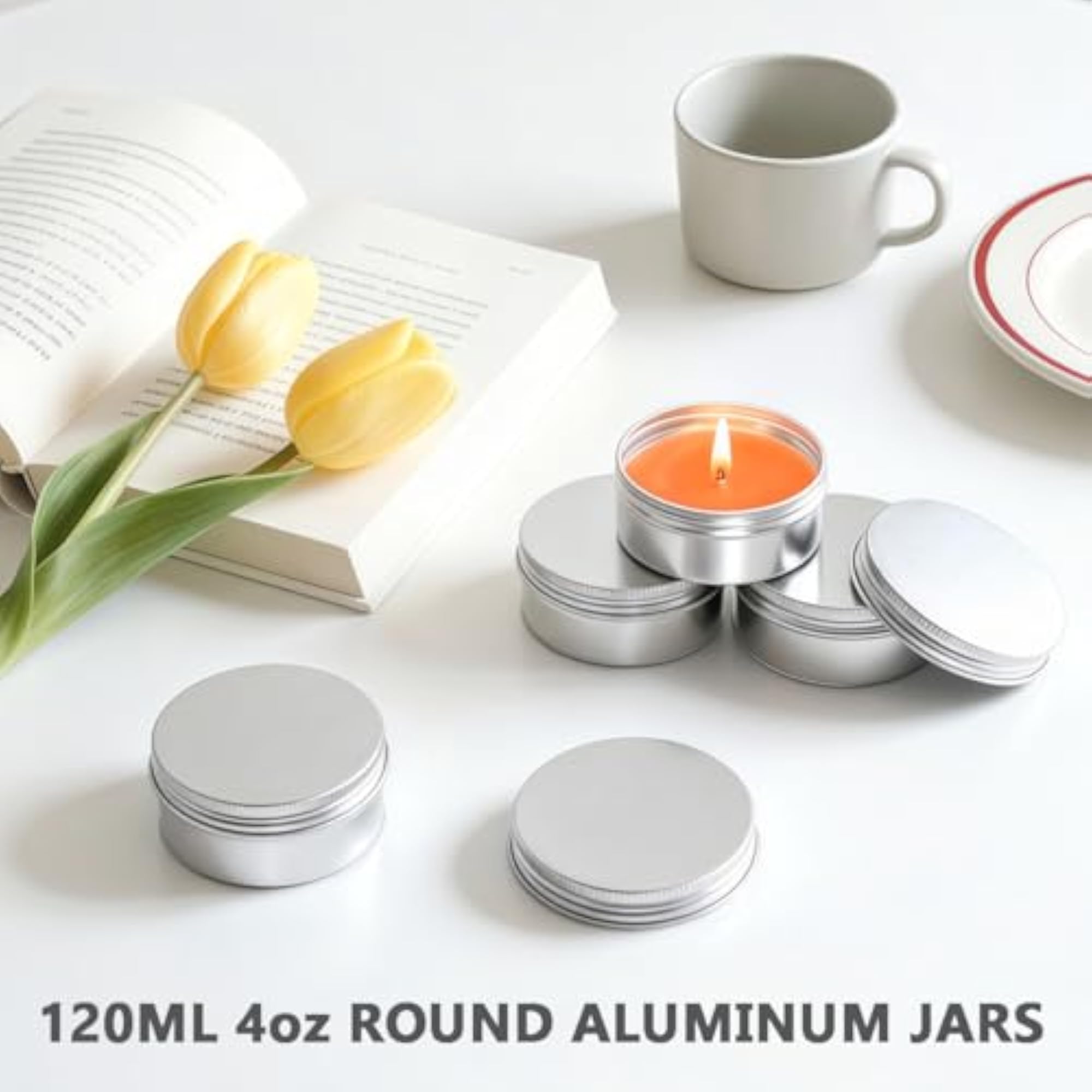 120Ml Round Aluminum Jars, 6Pcs