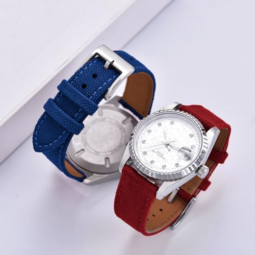 PTFULUOS Premium Soft Hybrid (Leather and Sailcloth) Watch Bands for Men Women,18mm 20mm 22mm Multiple Sizes Quick Release Replacement Watch Straps (Blue, 18 mm) by PTFULUOS - Used condition - Image 5