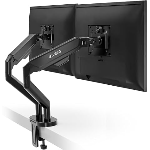 EVEO Premium Dual Monitor Mount 14"-32” Dual Monitor Arm VESA Bracket Adjustable Height Gas Spring Dual Monitor Stand, Screen Full Motion Dual Monitor Arm-Computer Monitor Stand for 2 Screens - Black Cover