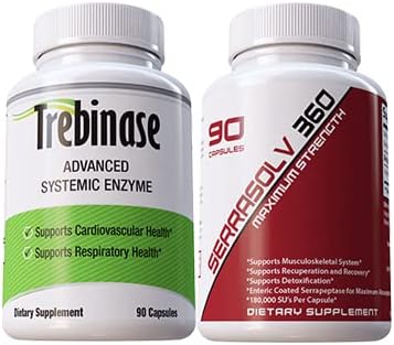Extra Strength Scar Tissue Package Dissolve Scar Tissue Quickly - Highly Potent Serrapeptase, Nattokinase & More - Trebinase & Serrasolv 360 (SCT 90 capsules)
