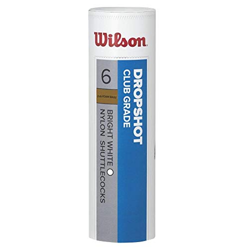 Wilson Dropshot Shuttlecocks Volani da Badminton, Confezione da 6, Plastica/Sughero Naturale, WRT6046WH, Bianco