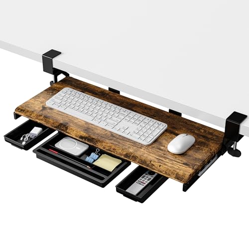 Ethu Bandeja Para Teclado Debajo Del Escritorio Con Cajones De Almacenamiento, Cajón De Teclado De 68 X 30 Cm Con Abrazadera En C, Estante Retráctil Para Teclado Debajo Del Escritorio Para El Hogar Y