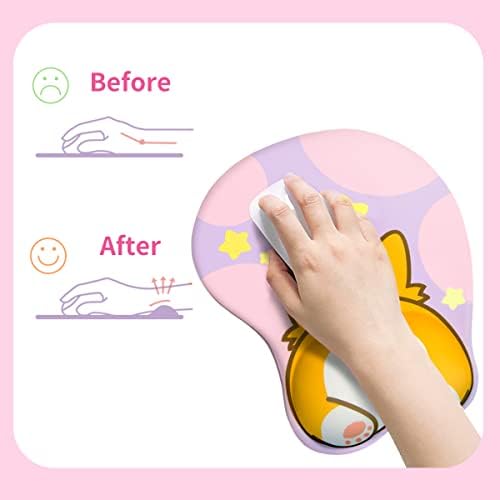 Pink Mouse Mat With Gel Wrist Rest Support,3D Cute Corgi Dog Anime Mouse Mat,Funny Non-Slip Base Mouse Pad for PC Laptop,Great Gift For Friends,Women,Her And Lovers(Pink & Purple)