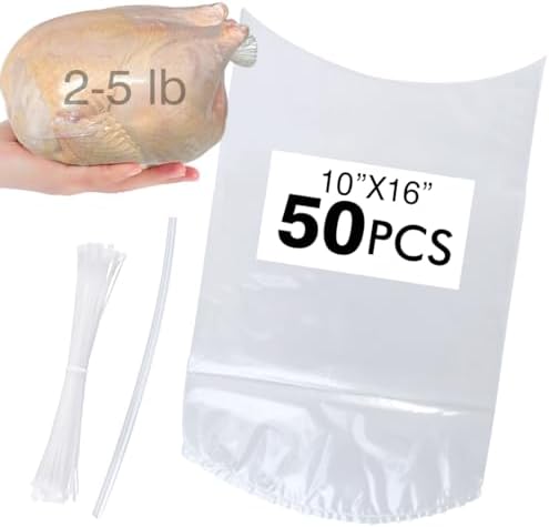 Poultry Shrink Bags, 50Pack 10x16 Inches Clear chicken bags heat shrink With 50 Zip Ties and a Silicone Straw for Chickens, Rabbits