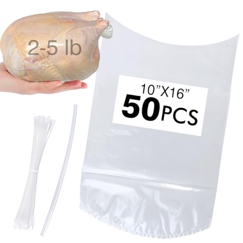 50 Pack Transparent 10x16 In Poultry Shrink Bags For 2-5lb Chicken, Rabbit