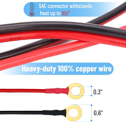 Bates- SAE Battery Connector, 2 FT, 12 AWG, SAE to O-Ring Harness with 5A-25A Protection Fuses & Polarity Reverse Adapter, 2-Pin Connector for Chargers, Maintainers, Solar Panels & Motorcycles - Image 4