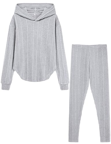 Image of LecGee Women Fall Casual Hoodie Set Long Sleeve Oversized Sweatshirt Elastic Waist Legging Pant 2 Piece Outfit Tracksuit