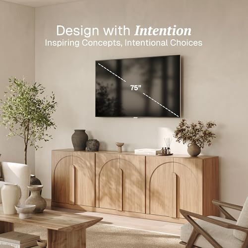 Image of BELLEZE Bijou Modular Media Console Wall Unit (94.5 inch Wide)-Extra Long Entertainment Center & Storage System-Arched Door Sideboard for Living Room & Office-Hides All Clutter, Camel