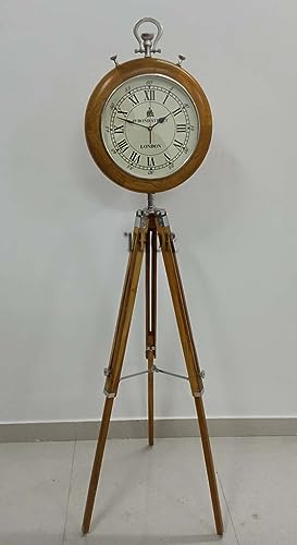 THOR INSTRUMENTS Beautiful Wooden Clock Floor Clock Office Floor Clock Nautical Wooden Tripod Stand Clock Room Corner Clocks Grandfather Clock Home Decorative Clock Victorian Floor Clock - Thumbnail 3