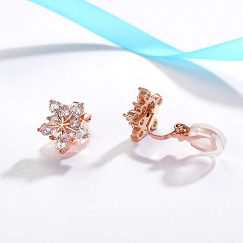 Selovo Zircon Crystal Snowflake Clip On Stud Earrings Stone Rose Gold Tone #TOP3