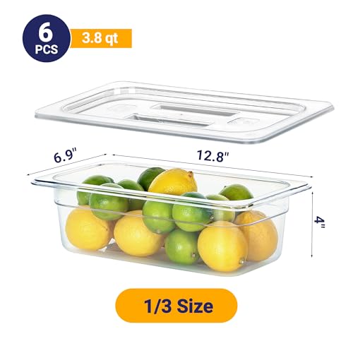 6 Pack 1 3 Size 4 Deep NSF Polycarbonate Food Pans with Lids - Image 2