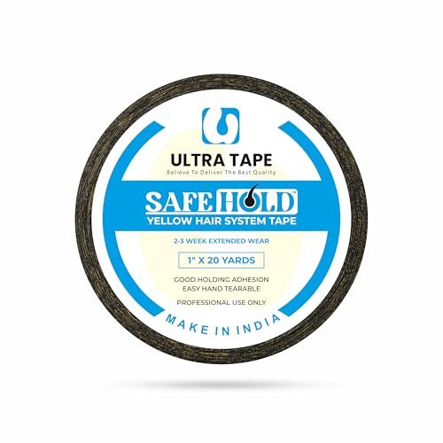 Image of Yellow Hair Patch Adhesive Cotton Tape 1 Inch X 20 Yards Strong Hold | Double Sided Wig & Hair System Tape, Water & Sweat Resistant, Skin Friendly, Holds 7-14 Days, Easy To Apply & Remove
