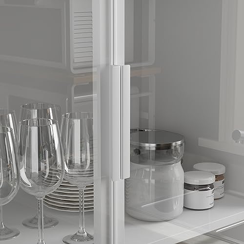 AIEGLE 31.5\" Kitchen Pantry Cabinet, Tall Kitchen Storage Cabinet Cupboard with Glass Doors & 5 Tiers Shelf, Utility Freestanding Floor Pantry Hutch Cabinet Set, White (31.5\" W x 13.8\" D x 78.7\" H) - Thumbnail 3