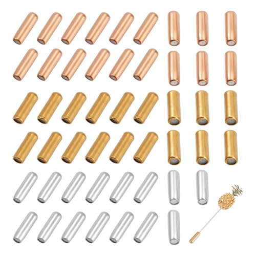 NBEADS 60 Pcs 3 Colors Brass Pin, Backs Lapel Stick Pin End Cap Metal Brooch Pin Stick Backing Lapel Pin End Cap with Rubber Inside Brooch Pins Stopper for Jewelry DIY Accessories, 11.5x3.5mm