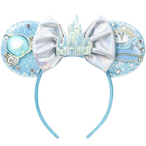 CANMIL Pink Sparkle Princess Bow Headband for Girls, Cute Sequin Hair Beauty Accessories (Pink Crown)