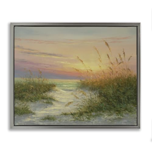 Sunset Beach Path Reeds Coastal, 17 x 21 Inch Canvas in Floater Frame