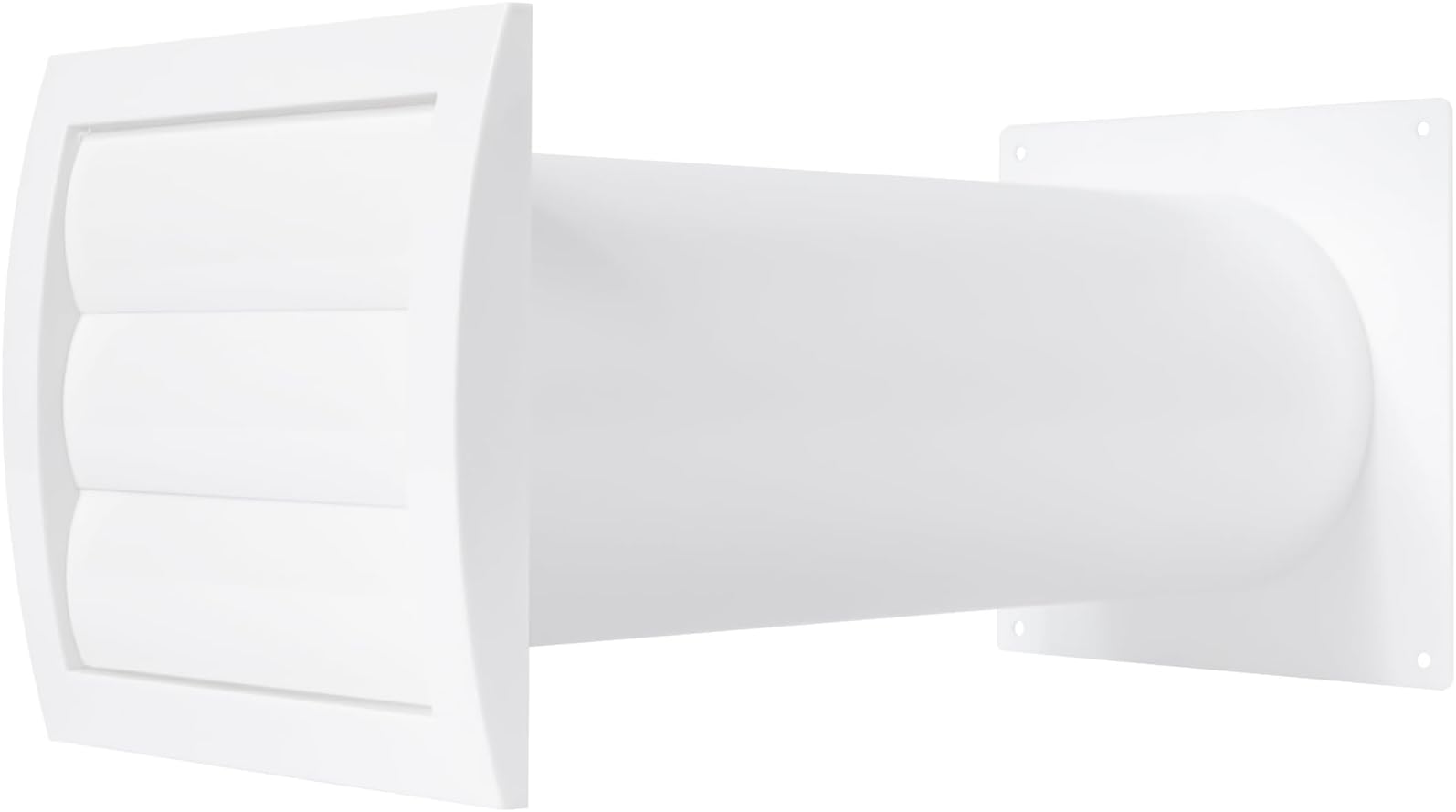 Repa Market 4 Inch Plastic Through Wall Ventilation kit - Adjustable - Louvered Dryer Vent Cover with Pipe and Duct Connector - White - Dryer exhaust vent with Built in Gravity Flaps and Guard Mesh