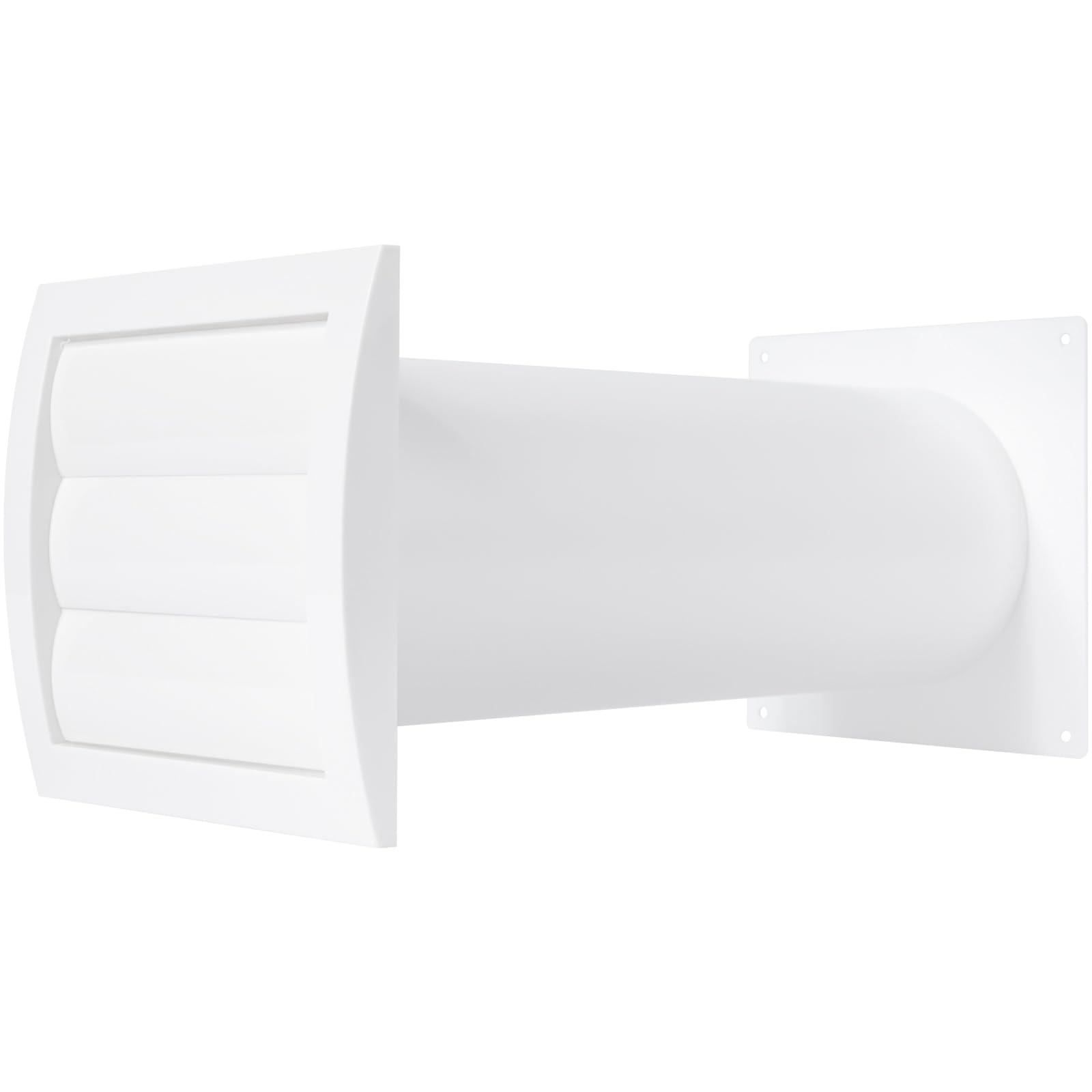 4 Inch Through-Wall Ventilation kit - Adjustable - Louvered Dryer Vent Cover with Pipe and Duct Connector - White - Plastic - with Built in Fly Screen Mesh (Style 1 with 4'' Inch)