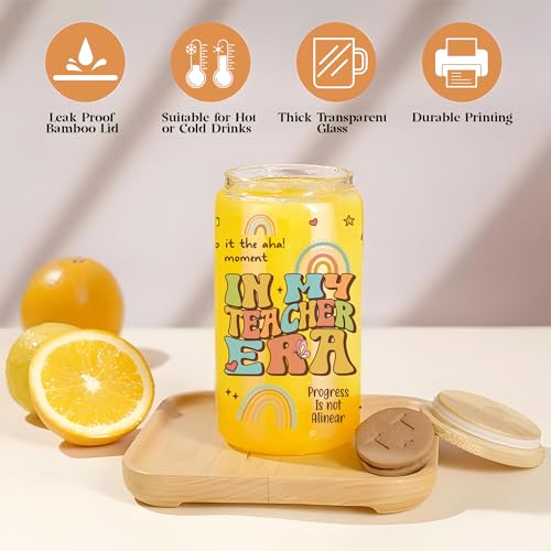 BOBAPARTHOME Teacher Appreciation Glass Cup with Lid and Straw, 16 Oz, Modern School-themed Tumbler, Hot & Cold Drinks, Reusable, Transparent, Multicolor, Includes Bamboo Lid and Straw - Image 6