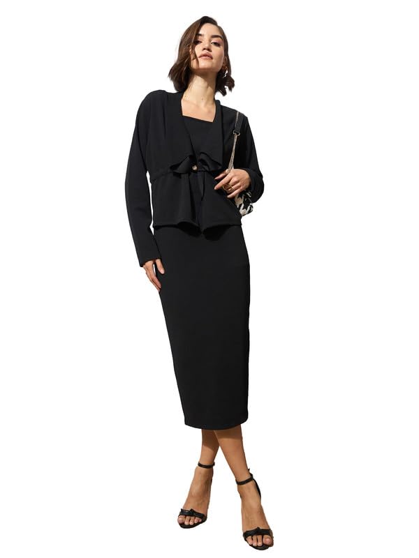 Image of barcino Black Strappy Bodycon Dress with Shrug