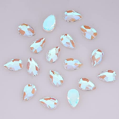 Tisslan 50Pcs Large Aurora 3D Nail Art Rhinestones Pear Shape Crystals Sparkling Transparent Gem Charms For Diy Crafts Jewelry Making Decoration Supply #TOP3