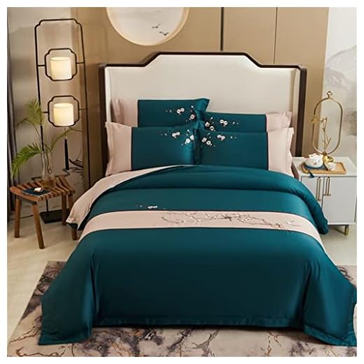 TREXD 4Pcs Embroidery Bedding Set Chic Floral Egyptian Cotton Duvet Cover Bed Sheet Pillowcases (Color : D, Size : King Size 4Pcs)