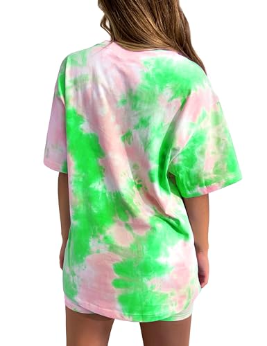 Tie-Dye Outfits Two-Piece Shorts Set - Women Biker Short Sets 2 Piece Outfits Set Summer Tops and Shorts - Thumbnail 4